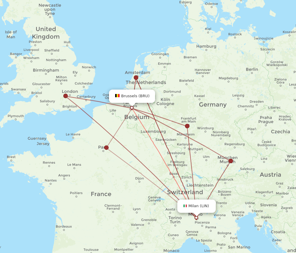 BRU to LIN flights and routes map