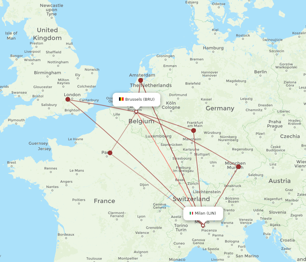 BRU-LIN flight routes