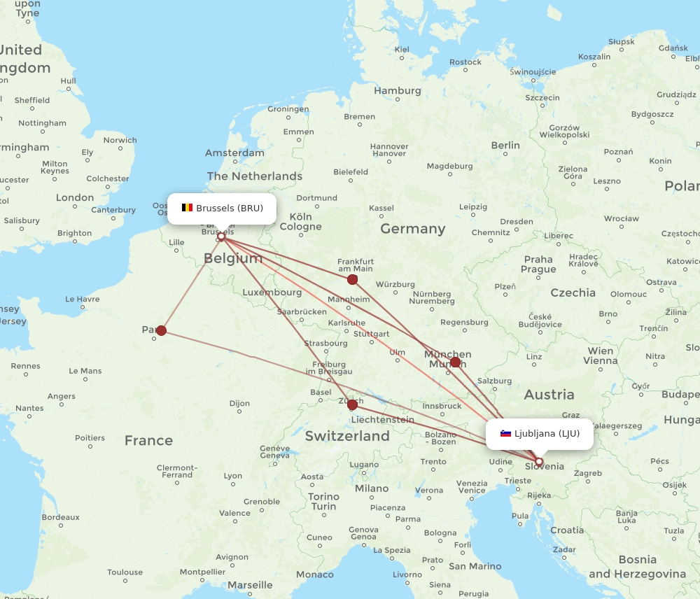 BRU-LJU flight routes