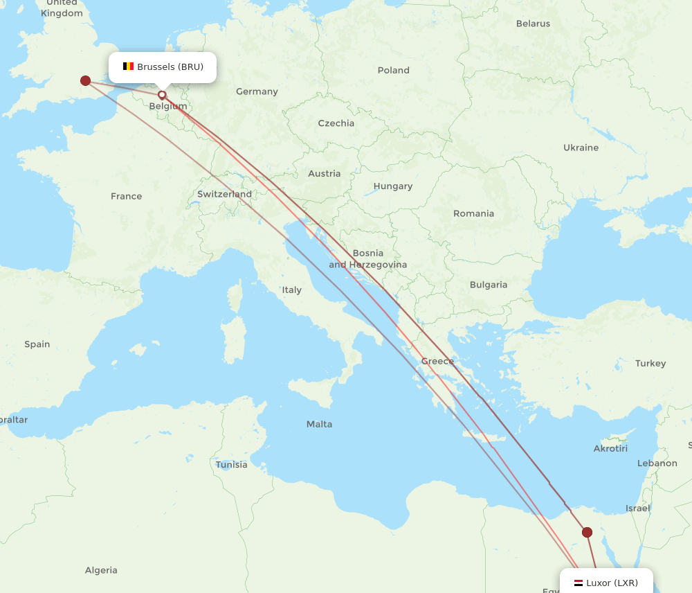 BRU to LXR flights and routes map