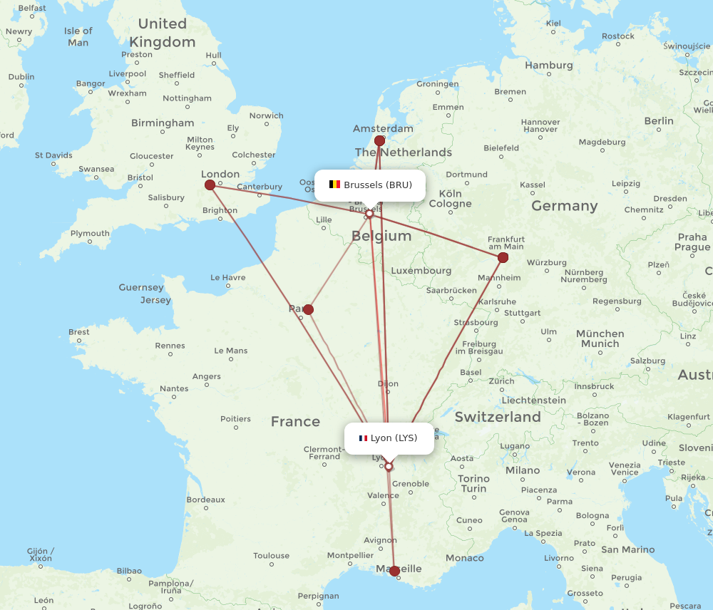BRU to LYS flights and routes map