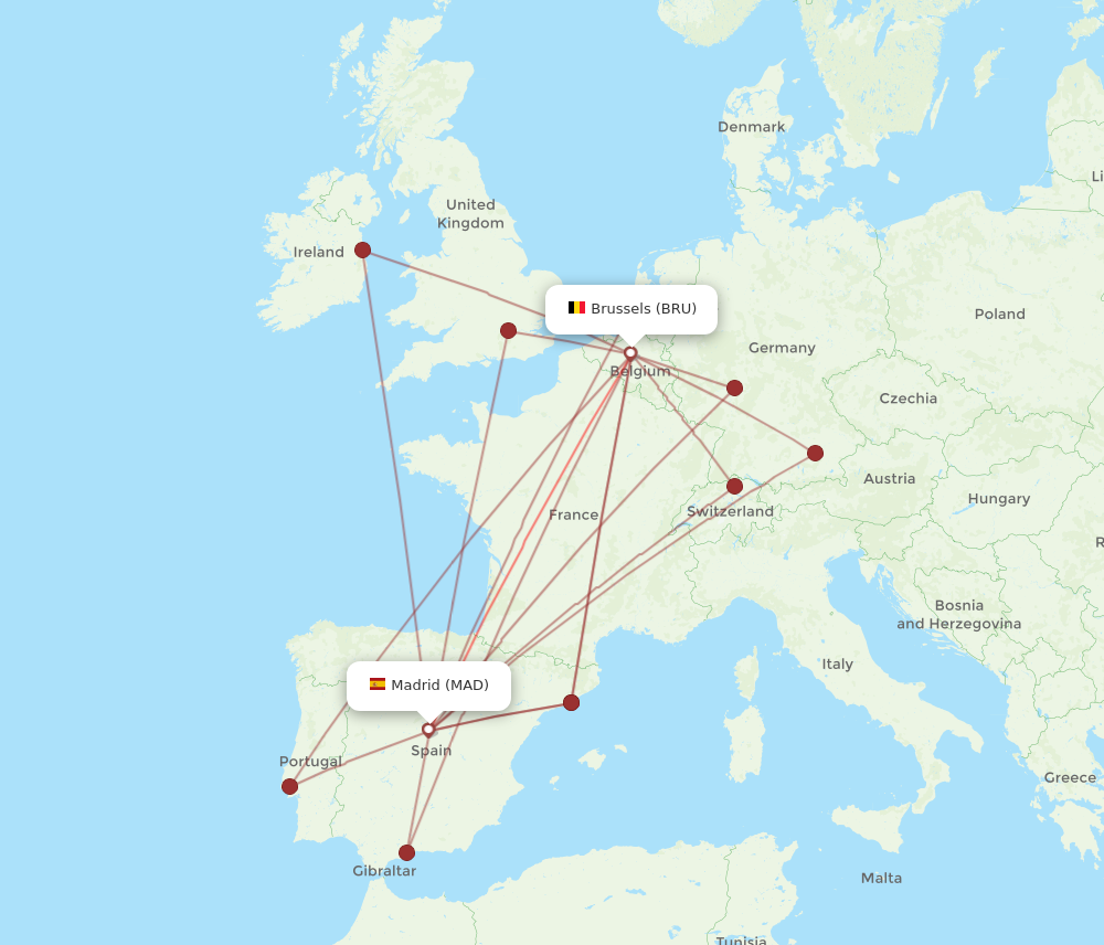 BRU to MAD flights and routes map