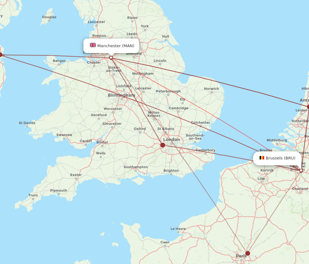 BRU to MAN flights and routes map