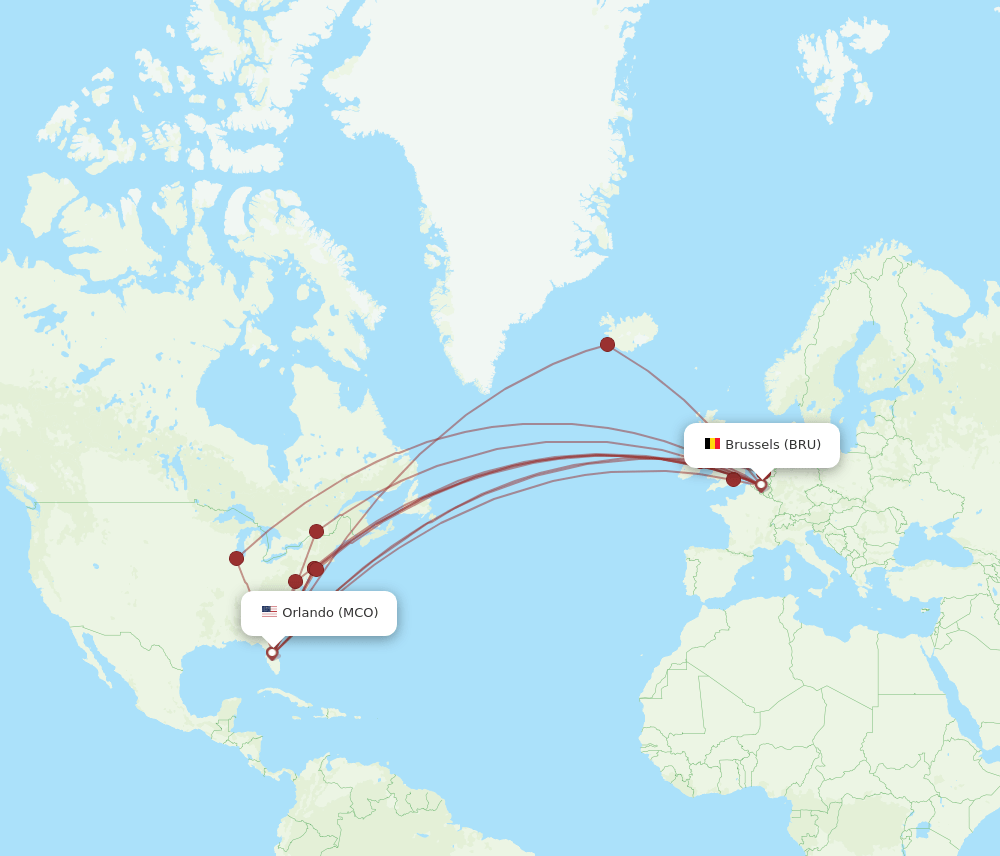 BRU-MCO flight routes