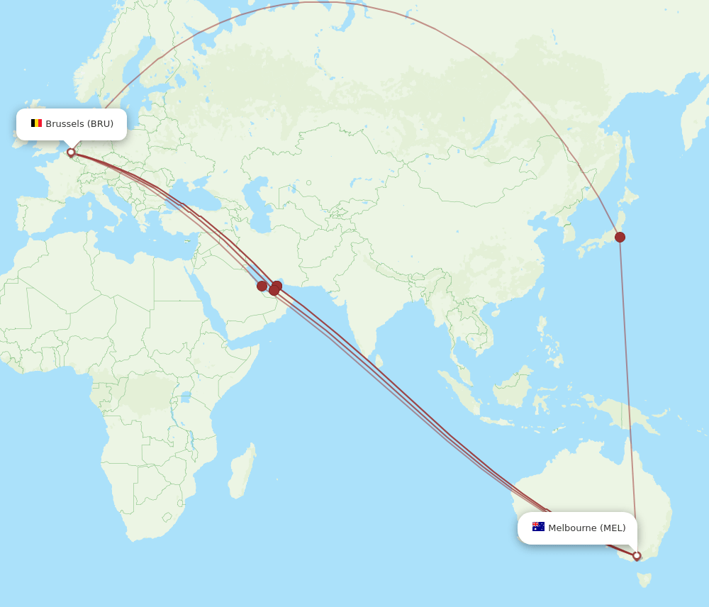 BRU-MEL flight routes