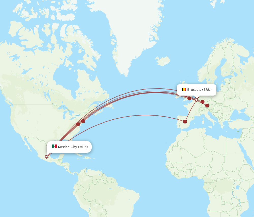 BRU-MEX flight routes