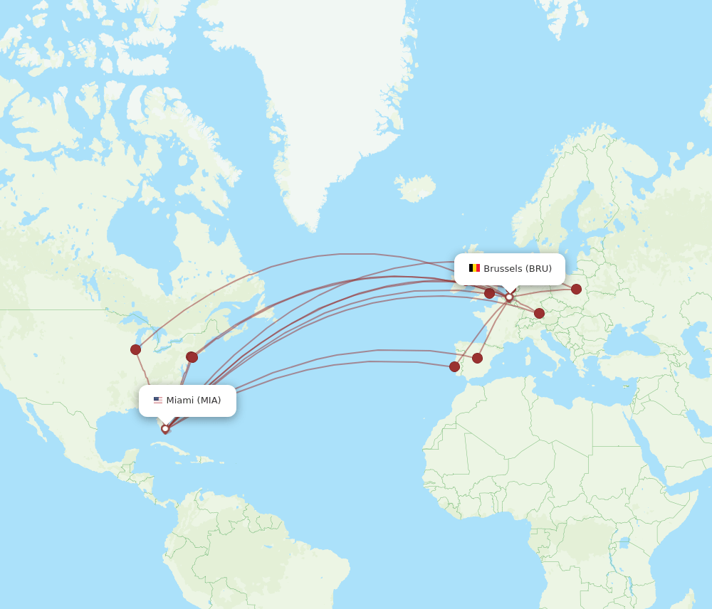 BRU-MIA flight routes