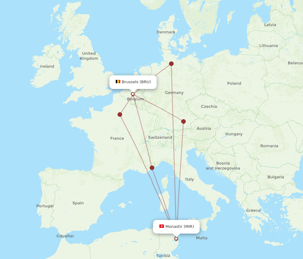 BRU to MIR flights and routes map