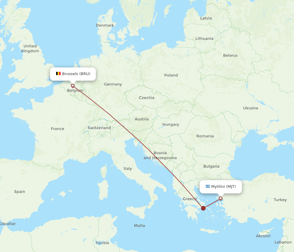 BRU-MJT flight routes