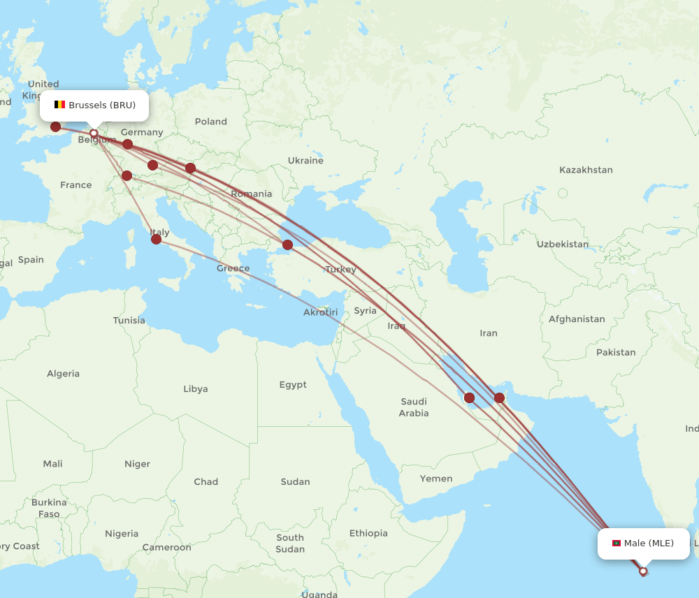 BRU to MLE flights and routes map
