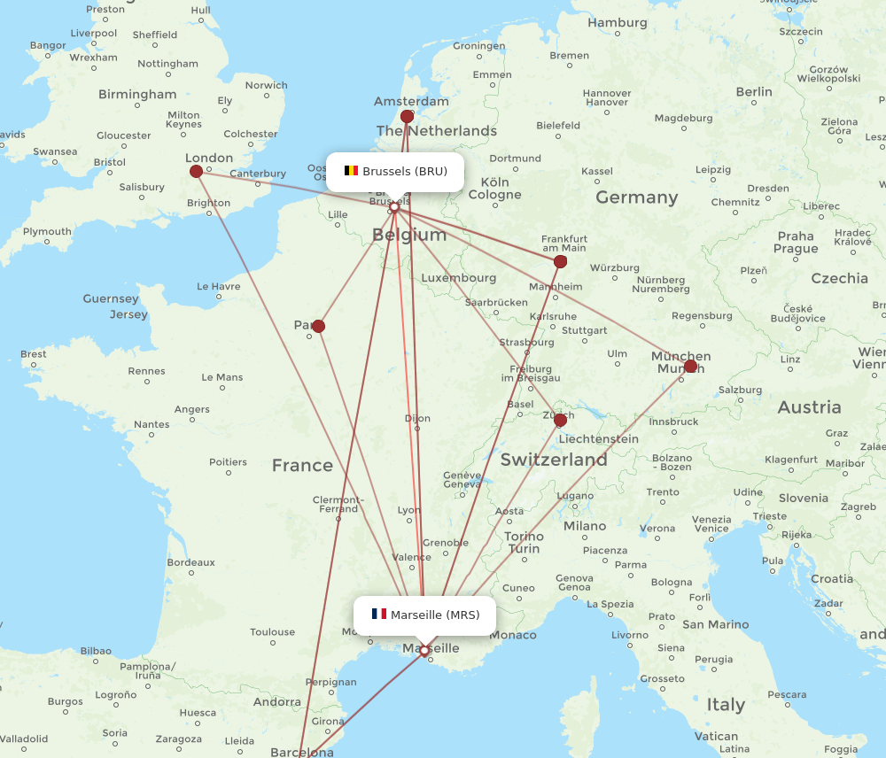 BRU to MRS flights and routes map