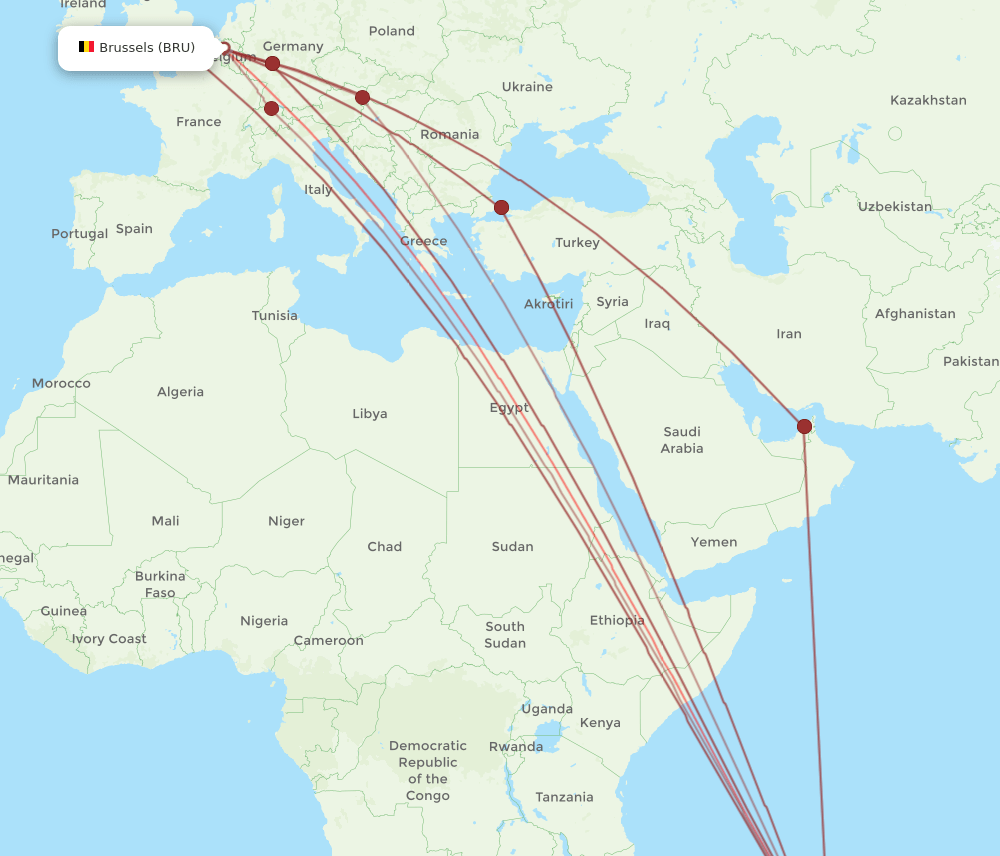 BRU-MRU flight routes