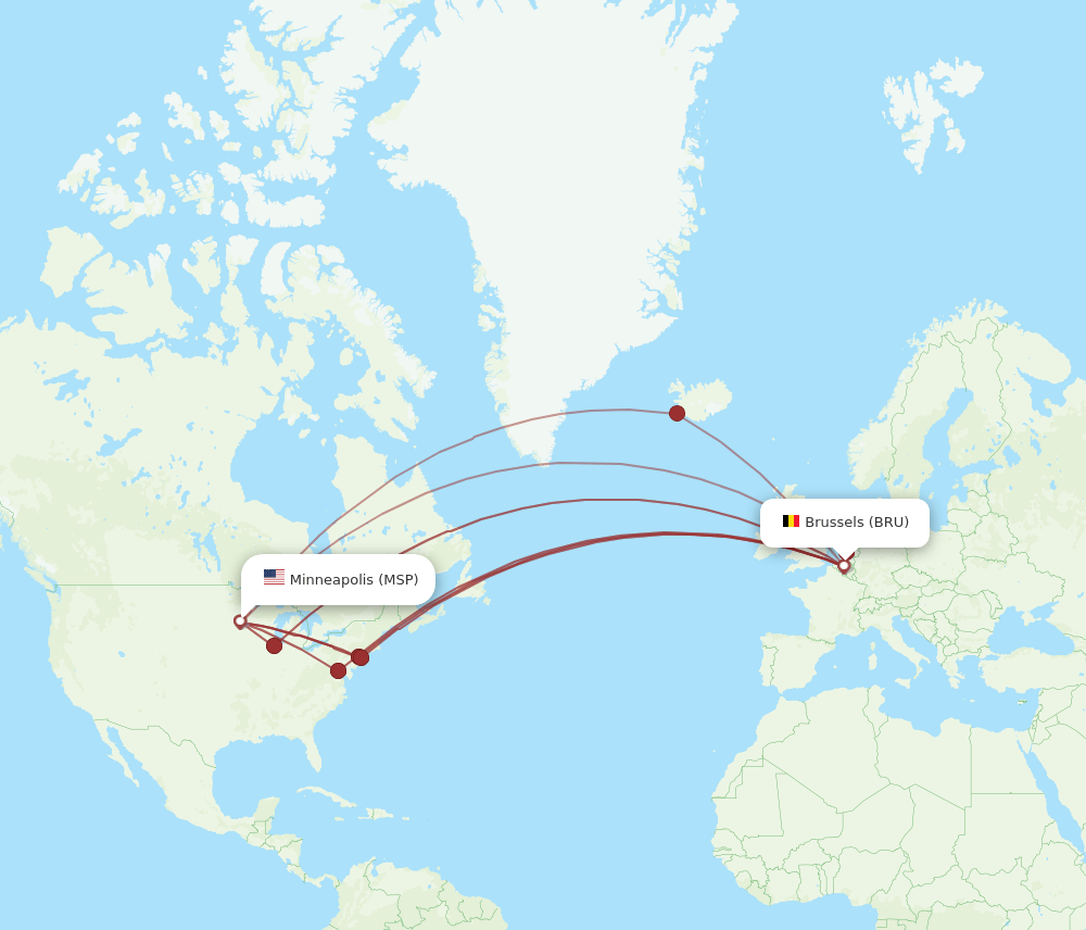 BRU to MSP flights and routes map