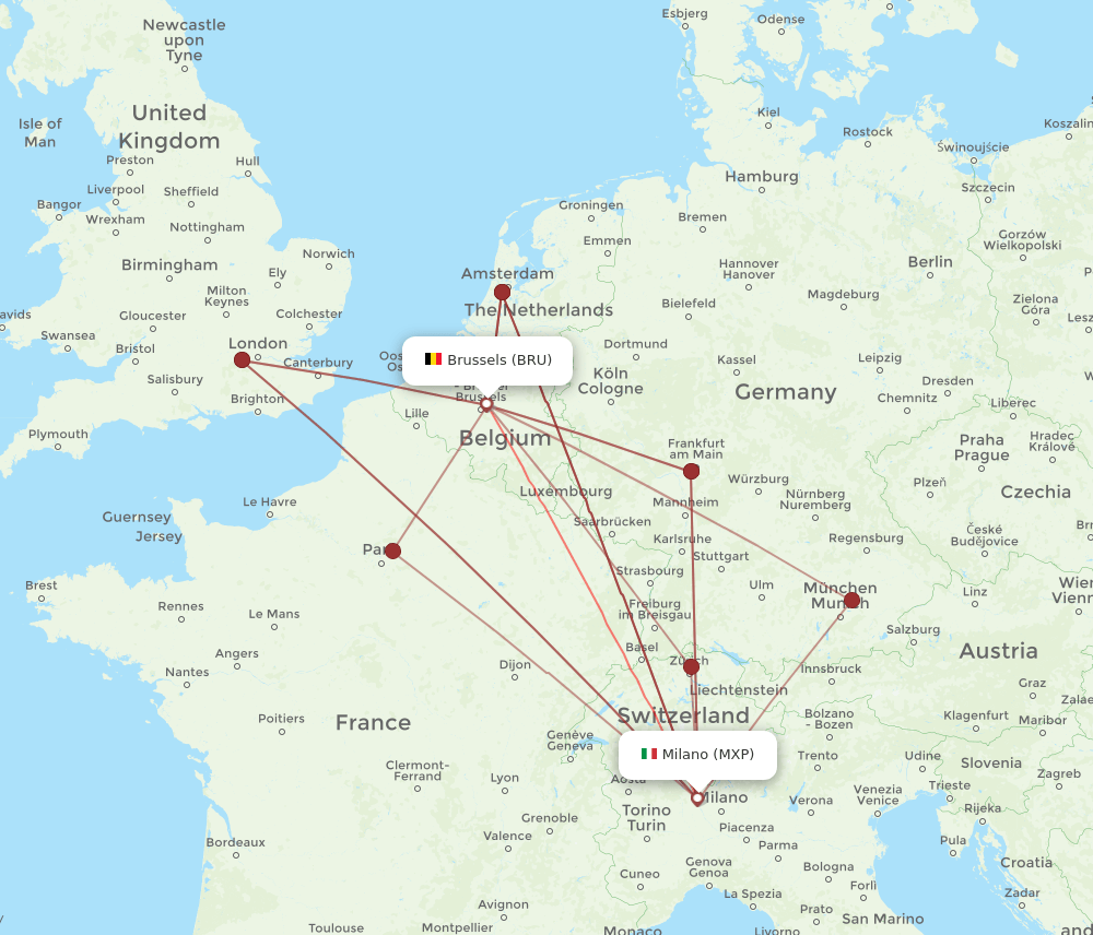 BRU-MXP flight routes