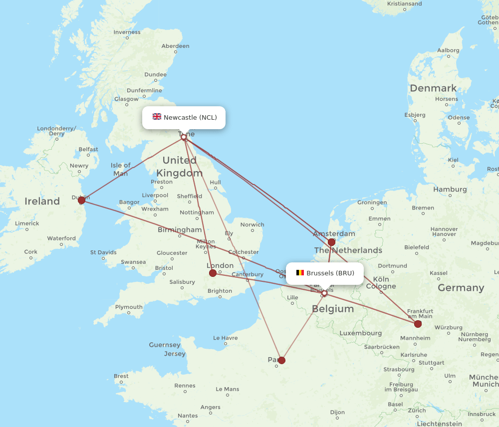BRU-NCL flight routes