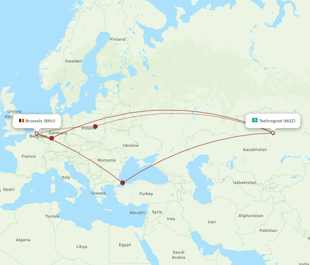 BRU-NQZ flight routes