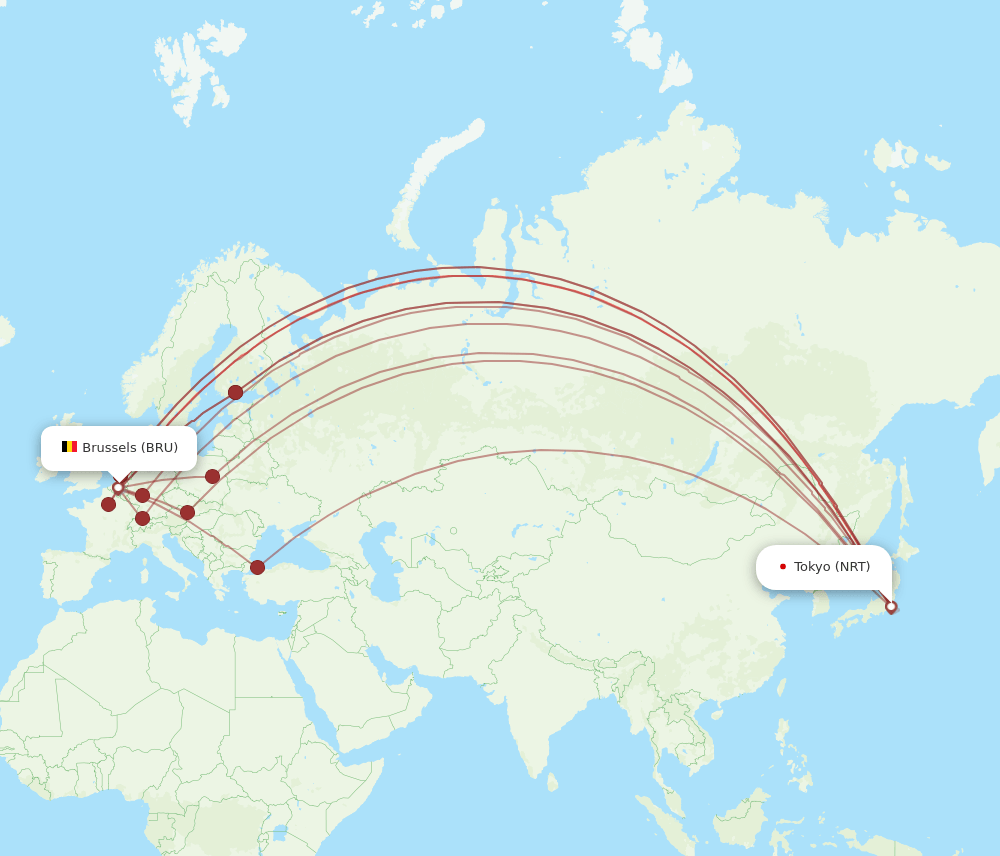 BRU-NRT flight routes