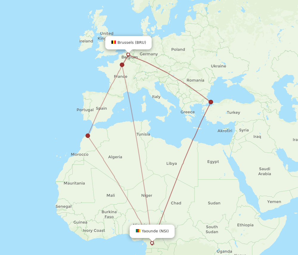 BRU-NSI flight routes