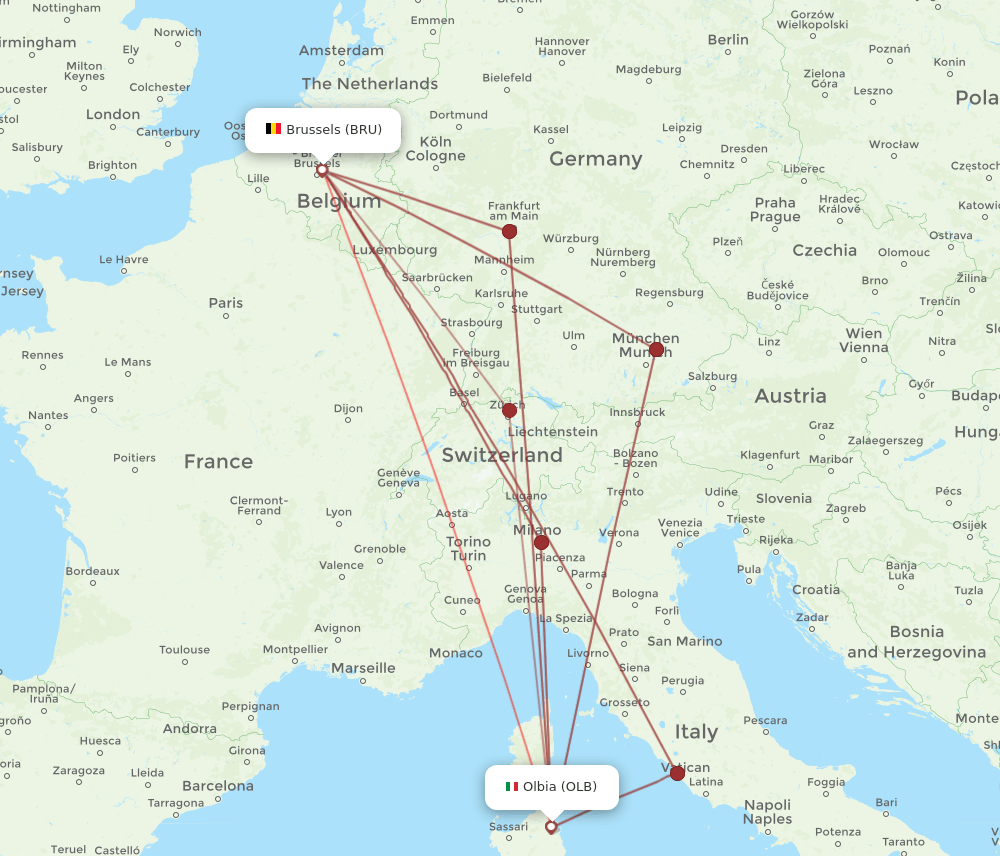 BRU-OLB flight routes