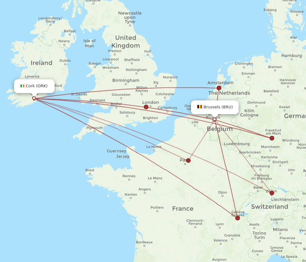 BRU-ORK flight routes