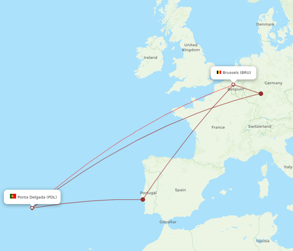 BRU to PDL flights and routes map