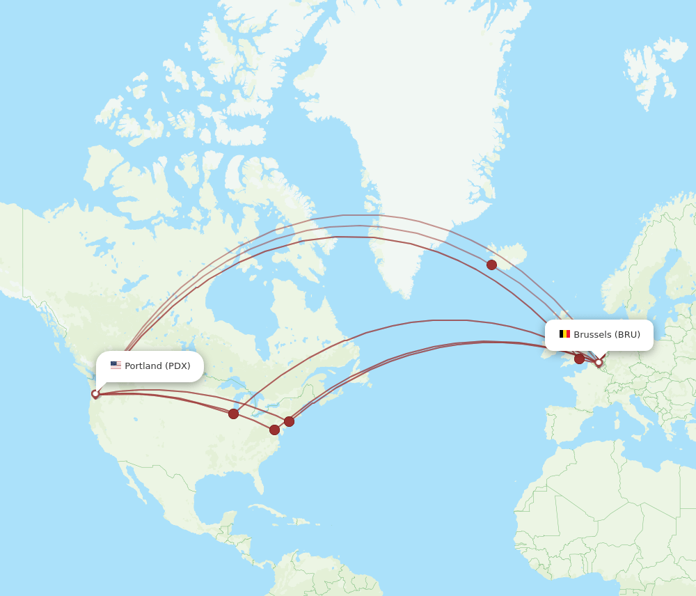 BRU to PDX flights and routes map