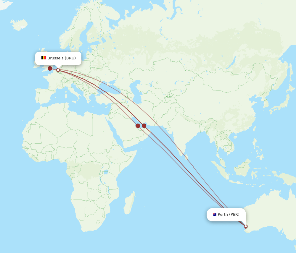 BRU-PER flight routes