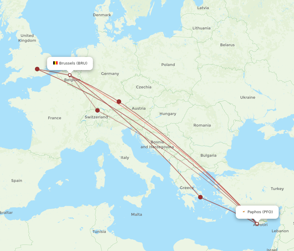 BRU-PFO flight routes