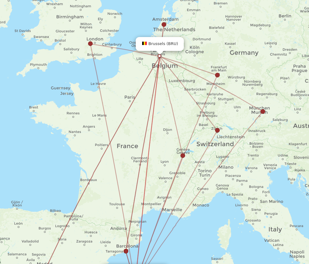 BRU to PMI flights and routes map