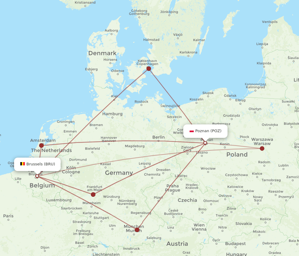 BRU-POZ flight routes