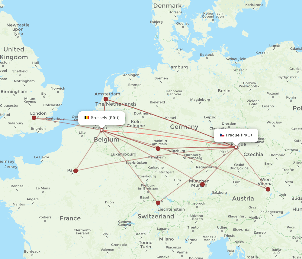 BRU-PRG flight routes