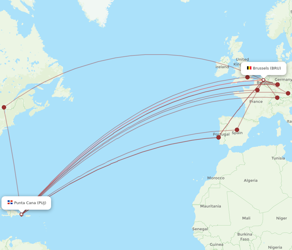 BRU-PUJ flight routes