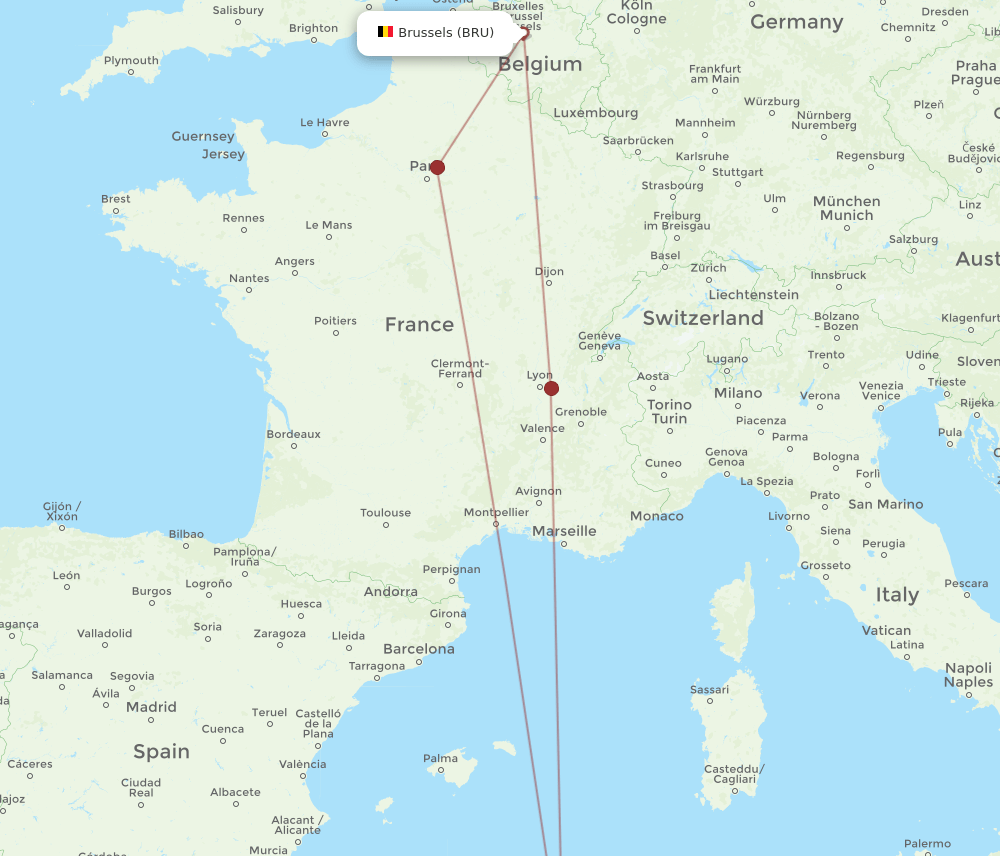 BRU-QSF flight routes