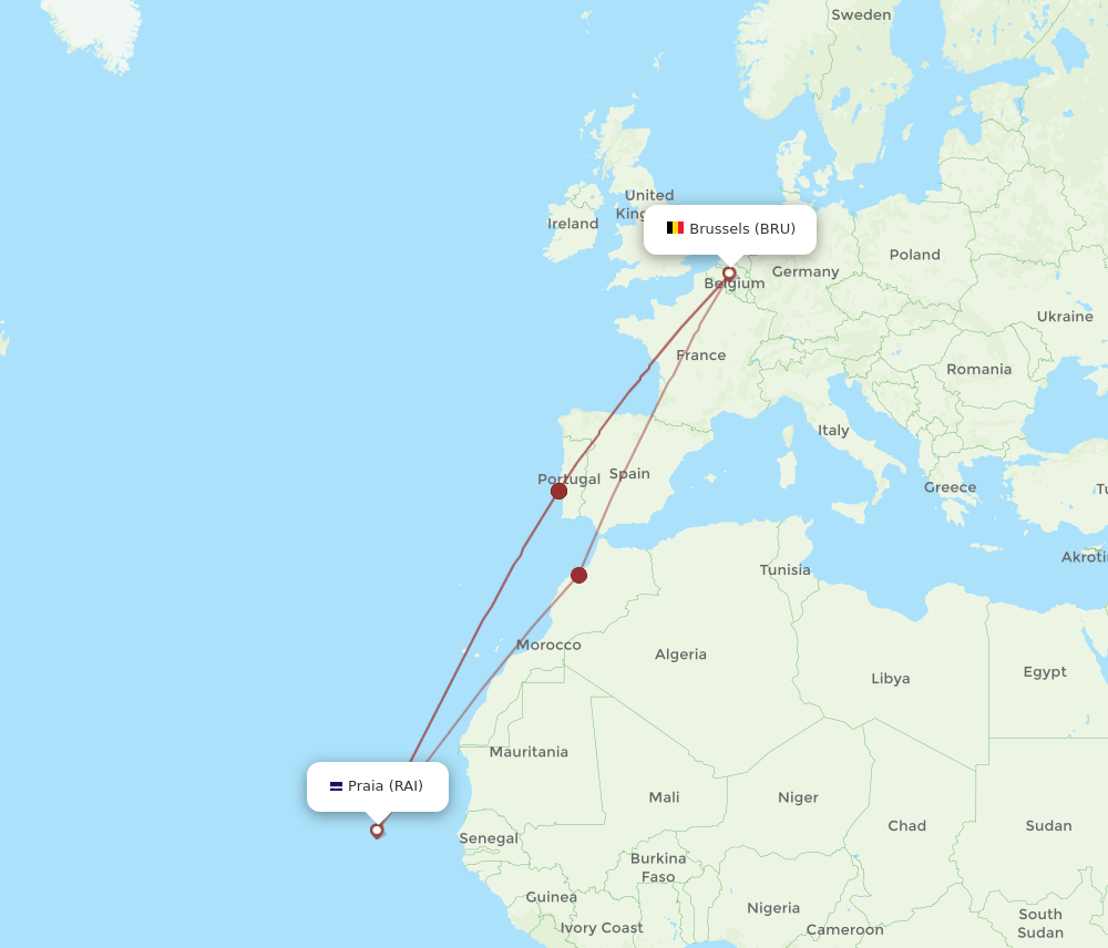 BRU-RAI flight routes
