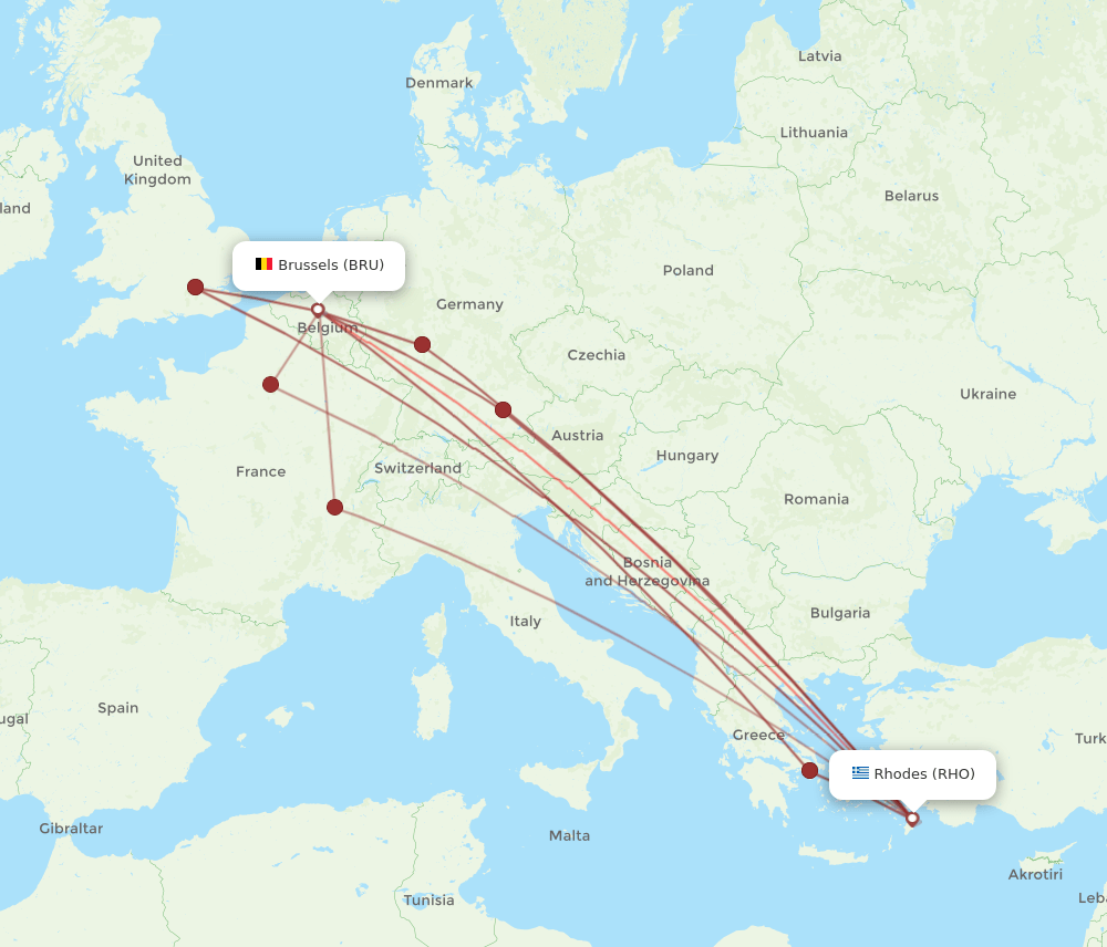 BRU-RHO flight routes