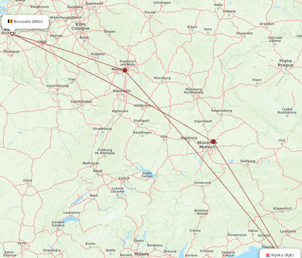 BRU-RJK flight routes