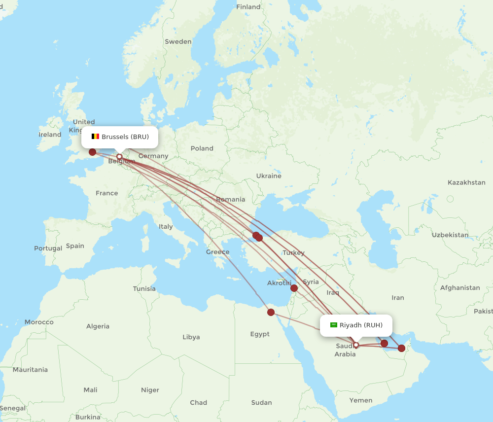 BRU-RUH flight routes
