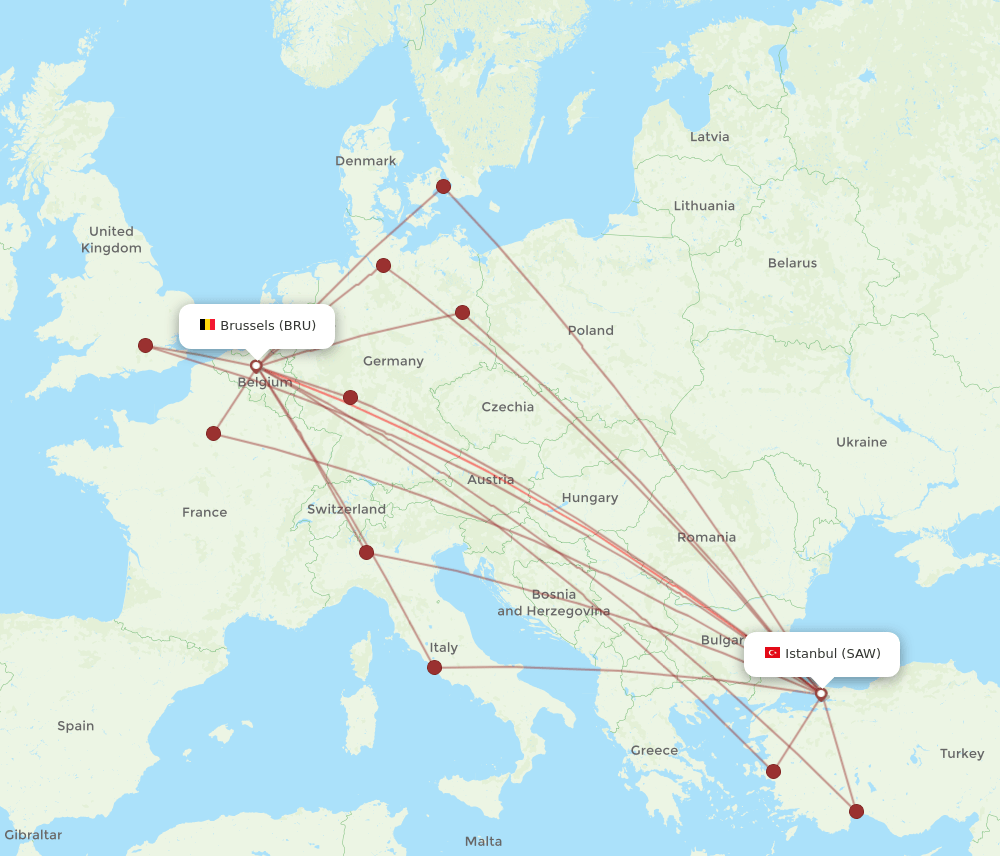 BRU to SAW flights and routes map