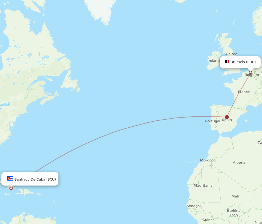 BRU to SCU flights and routes map