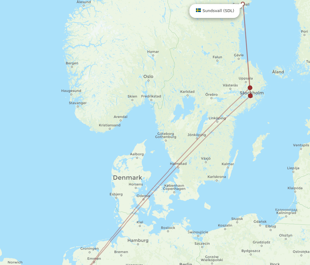 BRU-SDL flight routes