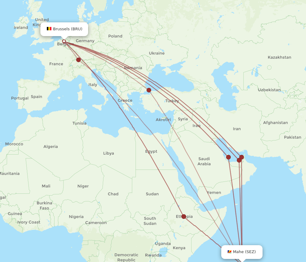 BRU-SEZ flight routes