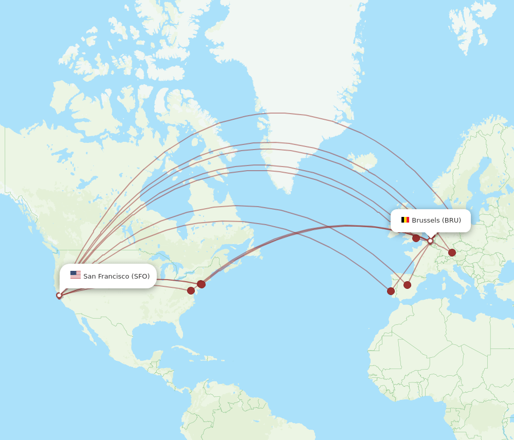 BRU-SFO flight routes