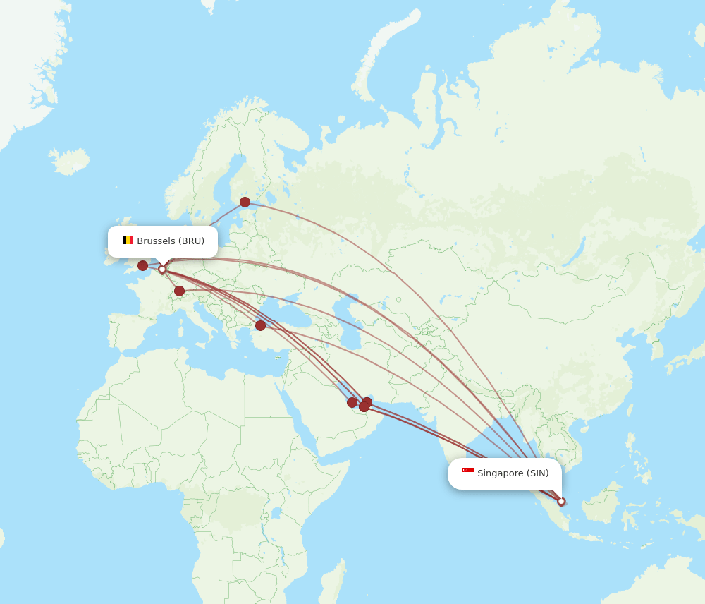 BRU to SIN flights and routes map