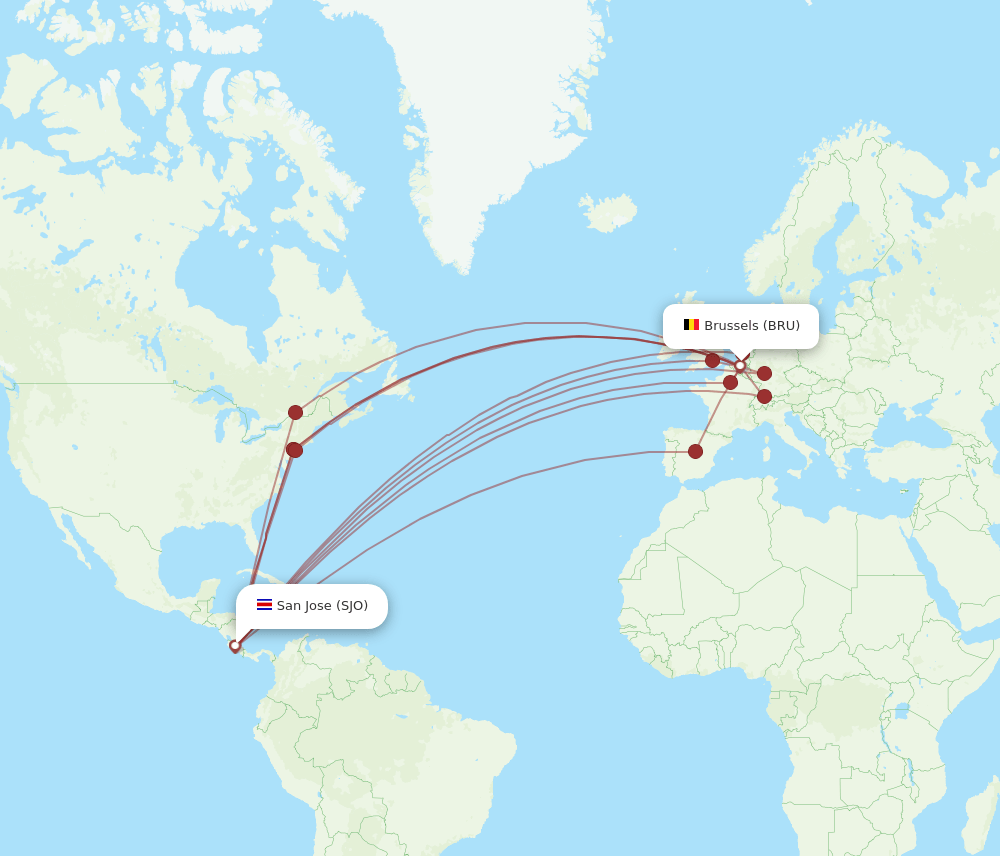 BRU-SJO flight routes