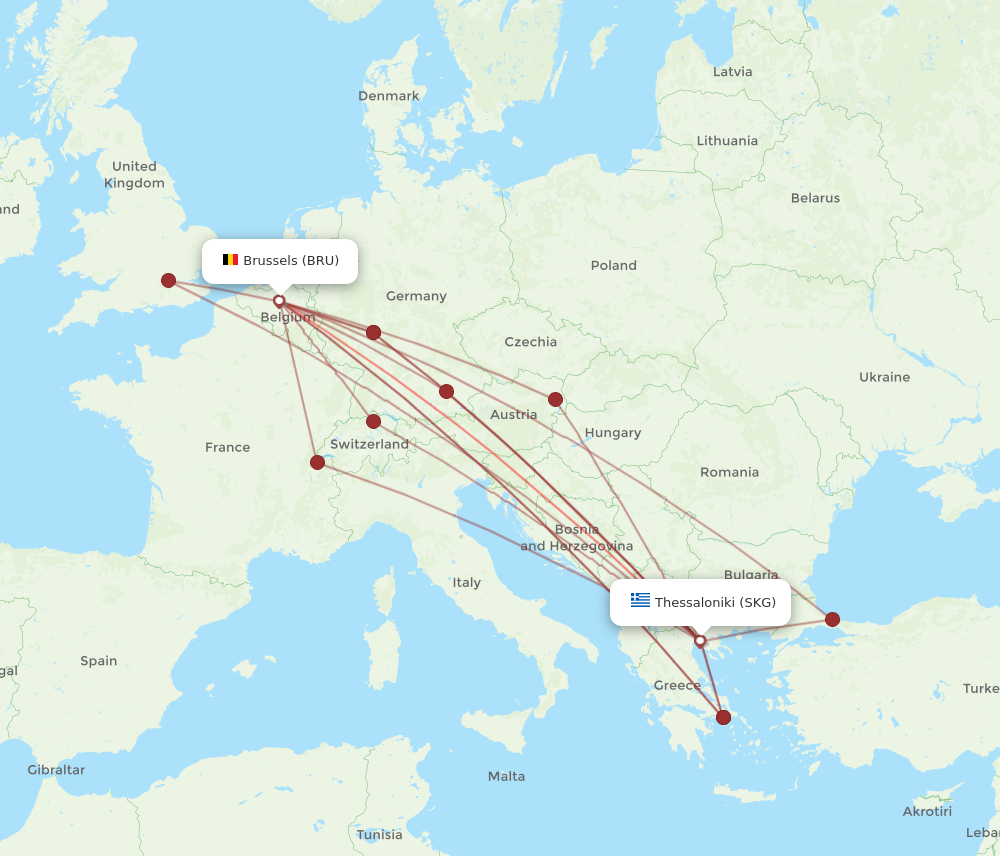 BRU to SKG flights and routes map