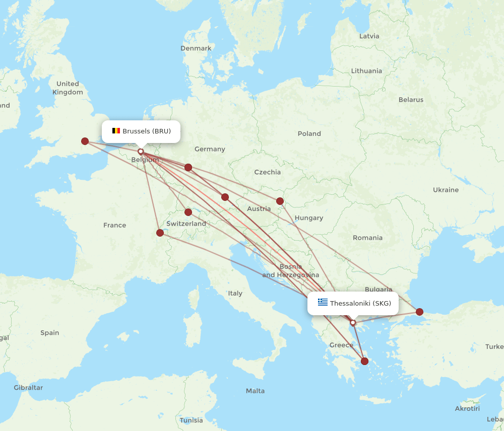 BRU to SKG flights and routes map