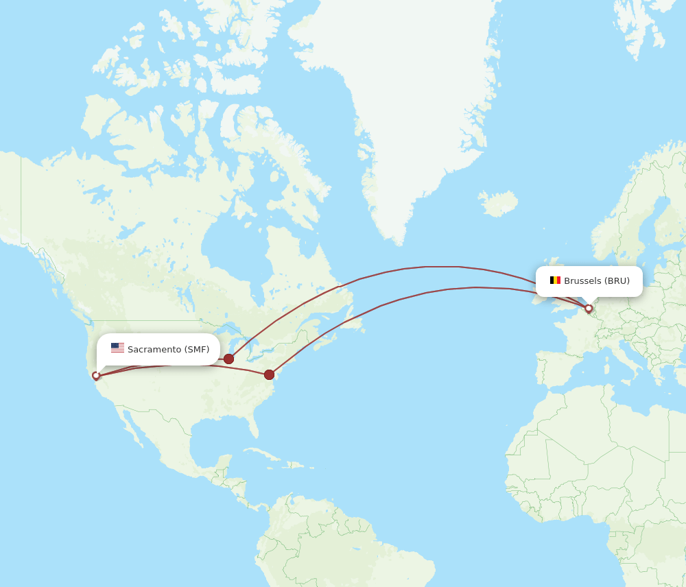 BRU-SMF flight routes