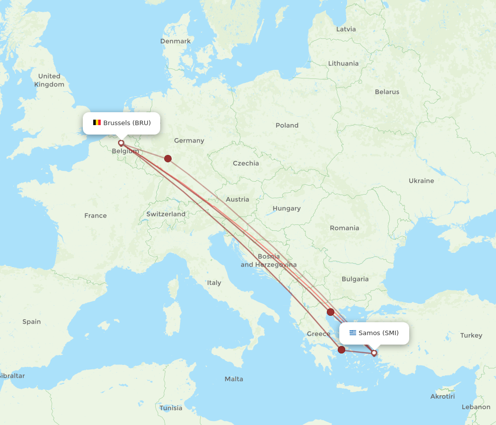 BRU to SMI flights and routes map