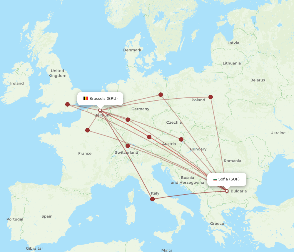 BRU-SOF flight routes
