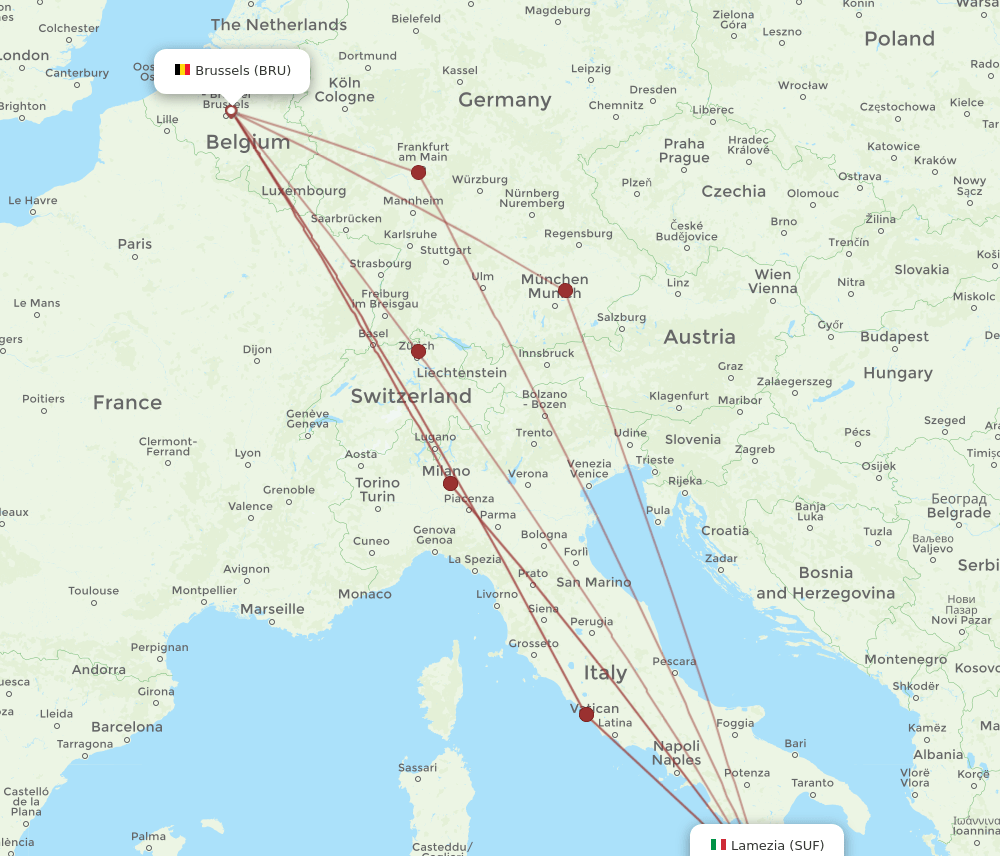 BRU-SUF flight routes